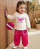 Babyoye 100% Cotton Woven Full Sleeves Top & Pant Set With Butterfly Embroidery - White & Red