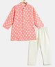 Campana 100% Cotton Woven Full Sleeves Floral Printed Kurta Pyjama Set - Peach & White