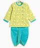 Campana 100% Cotton Woven Full Sleeves Floral Printed Dhoti Kurta Set - Lime & Turquoise