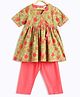Campana 100% Cotton Woven Half Sleeves Floral Printed Kurti Pant Set - Green & Peach