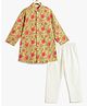 Campana 100% Cotton Woven Full Sleeves Floral Printed Kurta Pyjama Set - Green & Peach