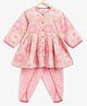 Campana 100% Cotton Woven Full Sleeves Floral Printed Kurti Dhoti Set - Light Pink