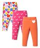 Babyhug Knit Full Length Leggings With Heart & Text Print Pack of 3 - Dark Pink & Orange