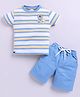 KIDZELLO Cotton Knit Half Sleeves Striped Tee & Shorts Set - White