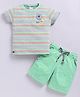 KIDZELLO Cotton Knit Half Sleeves Striped Tee & Shorts Set - Melange
