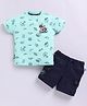 KIDZELLO Cotton Knit Half Sleeves Skateboard Printed Tee & Shorts Set - Green