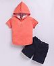 KIDZELLO Cotton Knit Half Sleeves Smiley Printed Hooded Tee & Shorts Set - Carrot