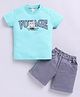 KIDZELLO Cotton Knit Half Sleeves Voyage Text Printed Tee & Shorts Set - Green