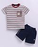 KIDZELLO Cotton Knit Half Sleeves Striped Tee & Shorts Set - White