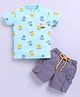 KIDZELLO Cotton Knit Half Sleeves Emojis Printed Tee & Shorts Set - Cidar
