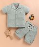 KIDZELLO Knit Half Sleeves Self Checked Coordinating Shirt & Shorts Set - Fawn