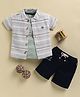 KIDZELLO Knit Half Sleeves Striped Shirt & Shorts With 08 Number Printed Tee - Green