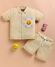 KIDZELLO Knit Half Sleeves Threadwork Embroidered Smiley Patch Detailed Coordinating Shirt & Shorts Set - Lemon