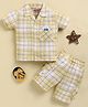 KIDZELLO Knit Half Sleeves Checked Coordinating Shirt & Shorts Set - Lemon
