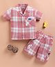 KIDZELLO Knit Half Sleeves Checked Coordinating Shirt & Shorts Set - Orange