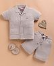 KIDZELLO Cotton Knit Half Sleeves Self Design Coordinating Shirt & Shorts Set - Fawn