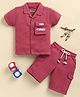 KIDZELLO Cotton Knit Half Sleeves Self Design Coordinating Shirt & Shorts Set - Maroon