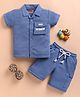 KIDZELLO Cotton Knit Half Sleeves Self Design Coordinating Shirt & Shorts Set - Sky Blue