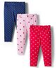 Babyhug Cotton Lycra Knit Full Length Leggings With Polka Dot & Heart Print Pack Of 3 - Red Navy Blue & Pink
