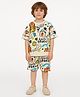 KNITCO Cotton Knit Half Sleeves Teddy Bear Printed Tee & Coordinating Shorts Set - Beige