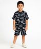 KNITCO Cotton Knit Half Sleeves Gamer Text Printed Tee & Coordinating Shorts Set - Black