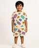 KNITCO Cotton Knit Half Sleeves Building Blocks Printed Tee & Coordinating Shorts Set - Multi Colour