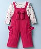 Babyoye 100% Cotton Knit Full Sleeves T-Shirt & Dungaree with Floral Print & Bow Applique - Red & White