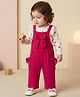 Babyoye 100% Cotton Knit Full Sleeves T-Shirt & Dungaree with Floral Print & Bow Applique - Red & White
