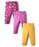 Babyhug Cotton Lycra Knit Leggings with Polka Dots Butterfly & Floral Print Pack of 3 - Pink & Yellow