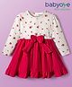 Babyoye 100% Cotton Woven Full Sleeves Frock With Floral Print & Bow Applique - White & Red