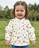 Babyoye 100% Cotton Knit Full Sleeves Floral Printed Top with Frill Detailing - White
