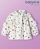 Babyoye 100% Cotton Knit Full Sleeves Floral Printed Top with Frill Detailing - White