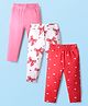 Babyhug Cotton Knit Full Length Leggings With Floral Print Pack Of 3 - Pink Red & White