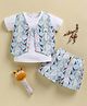 KIDZELLO Textile Knit Half Sleeves Tee & Shorts With Floral Printed Coat Set - Green