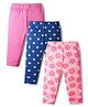 Babyhug Cotton Knit Full Length Leggings With Floral Print Pack Of 3 - Pink & Navy Blue