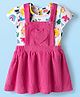 Babyhug Cotton Knit Frock with Half Sleeves Inner Tee & Tropical Theme Print - Dark Pink & White