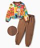 OLLINGTON ST. Cotton Full Sleeves Printed Top & Knit Joggers Set - Multicolor & Brown