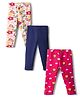 Babyhug Cotton Lycra Knit Full Length Floral Printed Leggings Pack of 3 - Navy Blue Pink & White