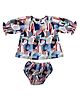 Tito Patito Cotton Rayon Woven Three Fourth Peasant Sleeves Abstract Printed Dress With Coordinating Blommer - Multi Colour