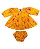Tito Patito Cotton Blend Woven Three Fourth Sleeves Floral Printed Dress With Coordinating Blommer - Yellow