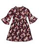 Tito Patito Woven Half Bell Sleeves Floral Printed Dress - Maroon