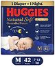 Huggies Natural Soft Overnite Diaper Pants| Premium Pant Style Baby Diapers Medium Size (M Size | 7-12 Kgs) , 42 count| Keeps baby dry all night with cloud softness all over.