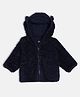 MINI KLUB Cotton Knit Full Sleeves Ear Applique & Fur Detailed Hooded Jacket - Navy Blue