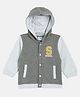 MINI KLUB Cotton Knit Full Sleeves School Text Embroidered Hooded Sweatshirt - Grey