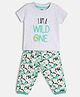 MINI KLUB Cotton Knit Half Sleeves I Am A Wild One Text Printed Tee & Pant Set - Grey & Turquoise