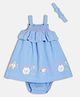 MINI KLUB Cotton Woven Sleeveless Baby Animals Printed Dress With Bloomer & Headband - Blue