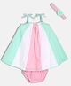 MINI KLUB Cotton Woven Sleeveless Cut & Sew Dress With Bloomer & Headband - White Pink & Mint Green