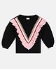 MINI KLUB Cotton Knit Full Sleeves Ribbed & Frill Detailed Sweater - Black