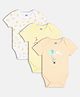 MINI KLUB Cotton Knit Pack Of 3 Half Sleeves Sun & Typography Printed Onesies - White Yellow & Peach