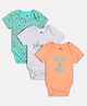 MINI KLUB Cotton Knit Pack Of 3 Half Sleeves Animal & Typography Printed Onesies - Turquoise Peach & Grey